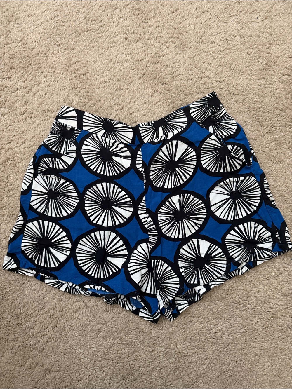 High-Waist Blue Graphic Print Women’s Shorts